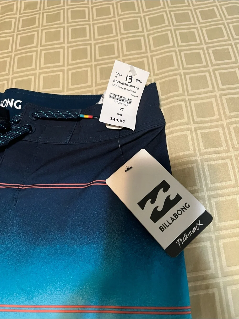 Billabong Men's Gradient Blue to Coral Stripe Board Shorts